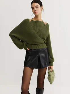 Hot 2 in 1 Bat Sleeve Halter Knit Top Sweater Tops|Sweaters & Cardigans