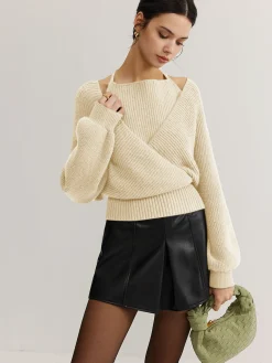 Hot 2 in 1 Bat Sleeve Halter Knit Top Sweater Tops|Sweaters & Cardigans