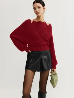 Hot 2 in 1 Bat Sleeve Halter Knit Top Sweater Tops|Sweaters & Cardigans