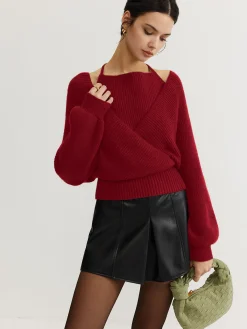 Hot 2 in 1 Bat Sleeve Halter Knit Top Sweater Tops|Sweaters & Cardigans
