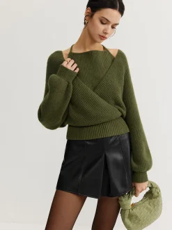 Hot 2 in 1 Bat Sleeve Halter Knit Top Sweater Tops|Sweaters & Cardigans