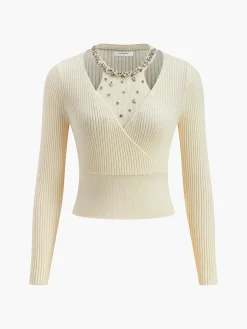 Discount 2 in 1 Beaded Cinched Waist Sweater Knitwear|Tops