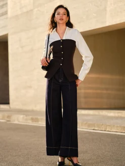 Clearance 2 in 1 Button Slit Slim Polo Shirt Blouses & Shirts|Tops