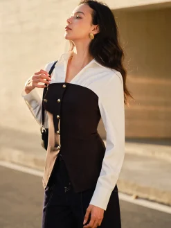 Clearance 2 in 1 Button Slit Slim Polo Shirt Blouses & Shirts|Tops