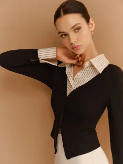 Outlet 2 in 1 Button Split Lapel Blouse Blouses & Shirts|Tops
