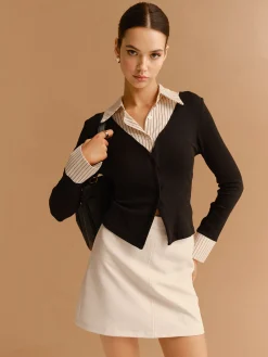 Outlet 2 in 1 Button Split Lapel Blouse Blouses & Shirts|Tops