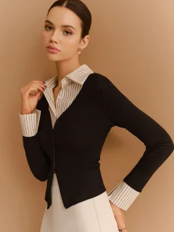 Outlet 2 in 1 Button Split Lapel Blouse Blouses & Shirts|Tops