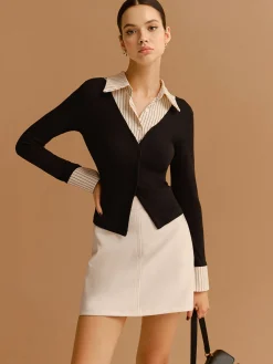 Outlet 2 in 1 Button Split Lapel Blouse Blouses & Shirts|Tops