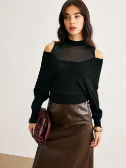 Online 2 in 1 Cold-Shoulder Knit Top Sweater Tops|Sweaters & Cardigans