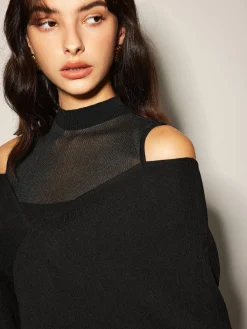 Online 2 in 1 Cold-Shoulder Knit Top Sweater Tops|Sweaters & Cardigans
