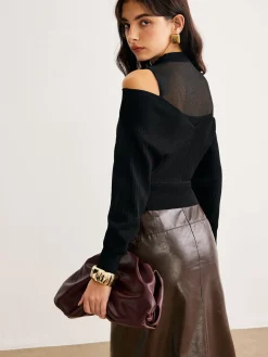 Online 2 in 1 Cold-Shoulder Knit Top Sweater Tops|Sweaters & Cardigans
