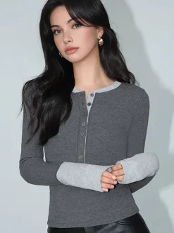 Sale 2 in 1 Color Block Jersey Top T-shirts|Tops