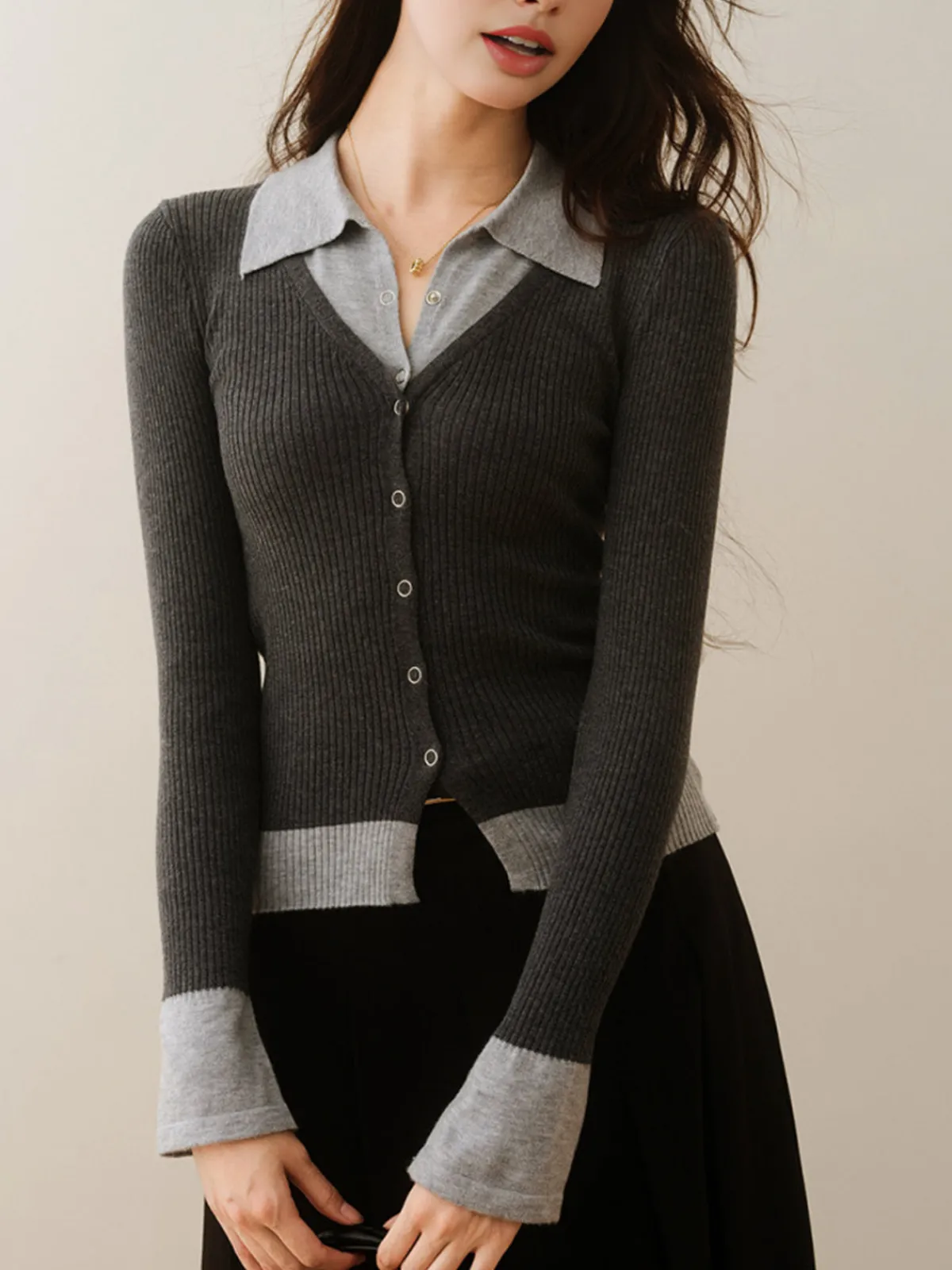 Sale 2 in 1 Color Block Knit Top Sweater Tops|Sweaters & Cardigans