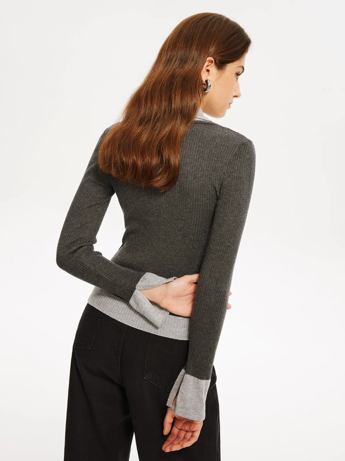 Sale 2 in 1 Color Block Knit Top Sweater Tops|Sweaters & Cardigans