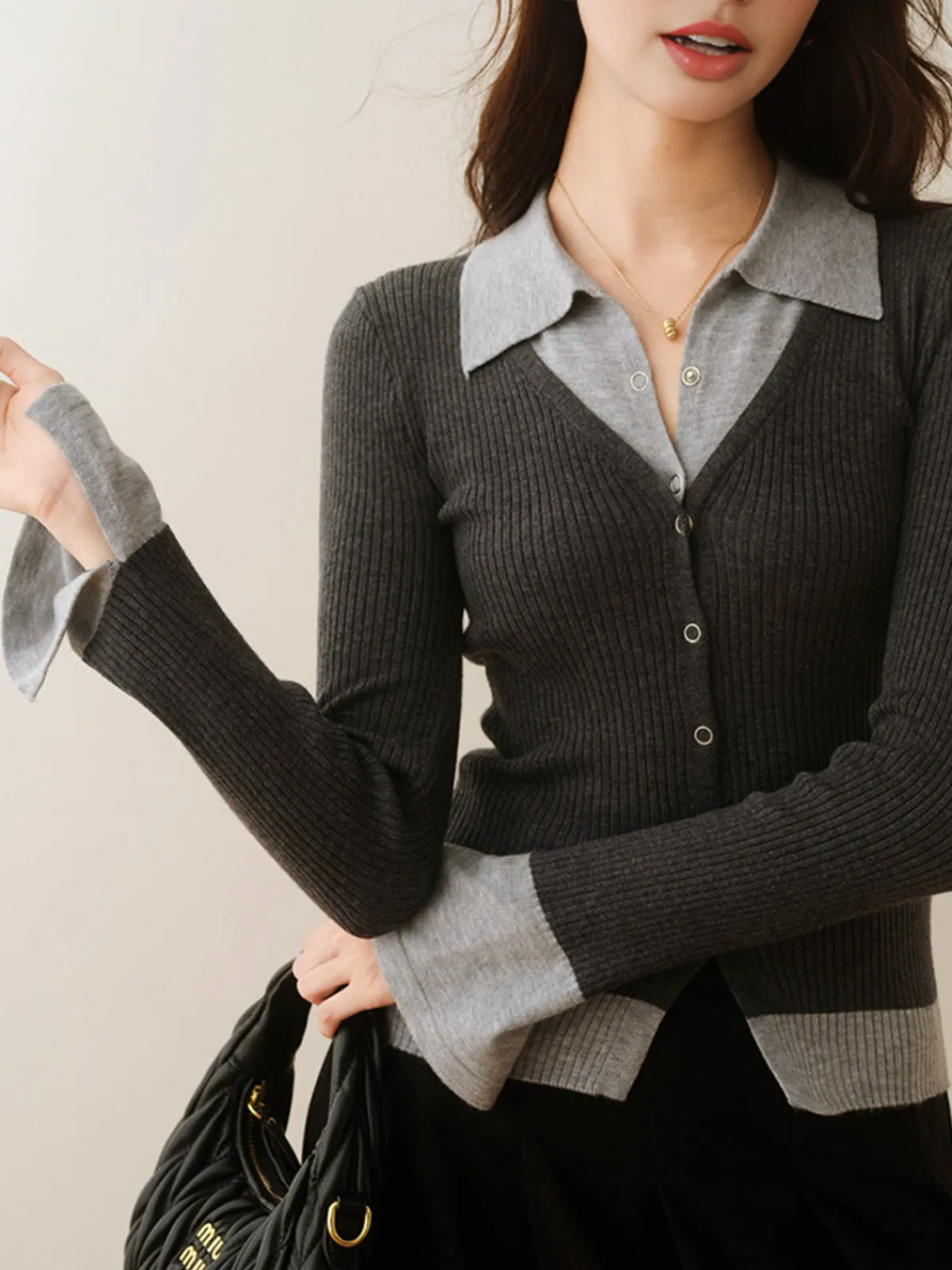 Sale 2 in 1 Color Block Knit Top Sweater Tops|Sweaters & Cardigans