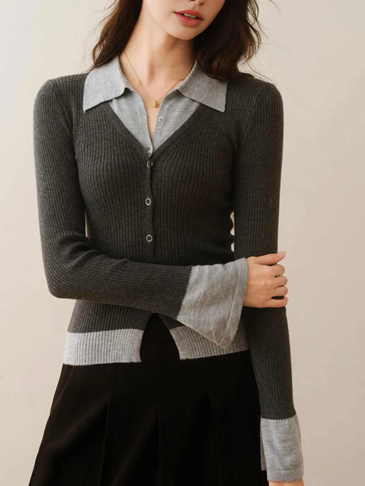 Sale 2 in 1 Color Block Knit Top Sweater Tops|Sweaters & Cardigans
