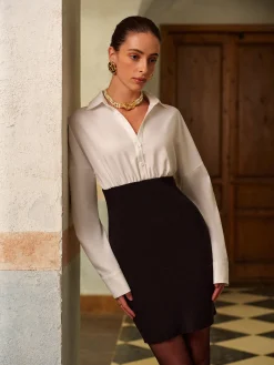 2 in 1 Color Block Polo Dress Knitwear|Dresses