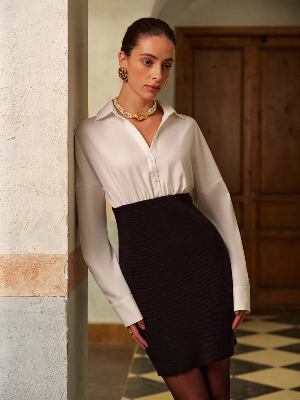 2 in 1 Color Block Polo Dress Knitwear|Dresses