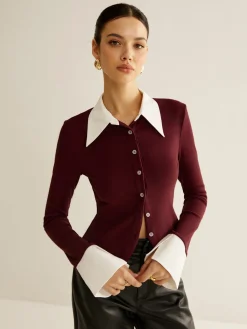 Discount 2 in 1 Contrast Binding Button Shirt Blouses & Shirts|Tops