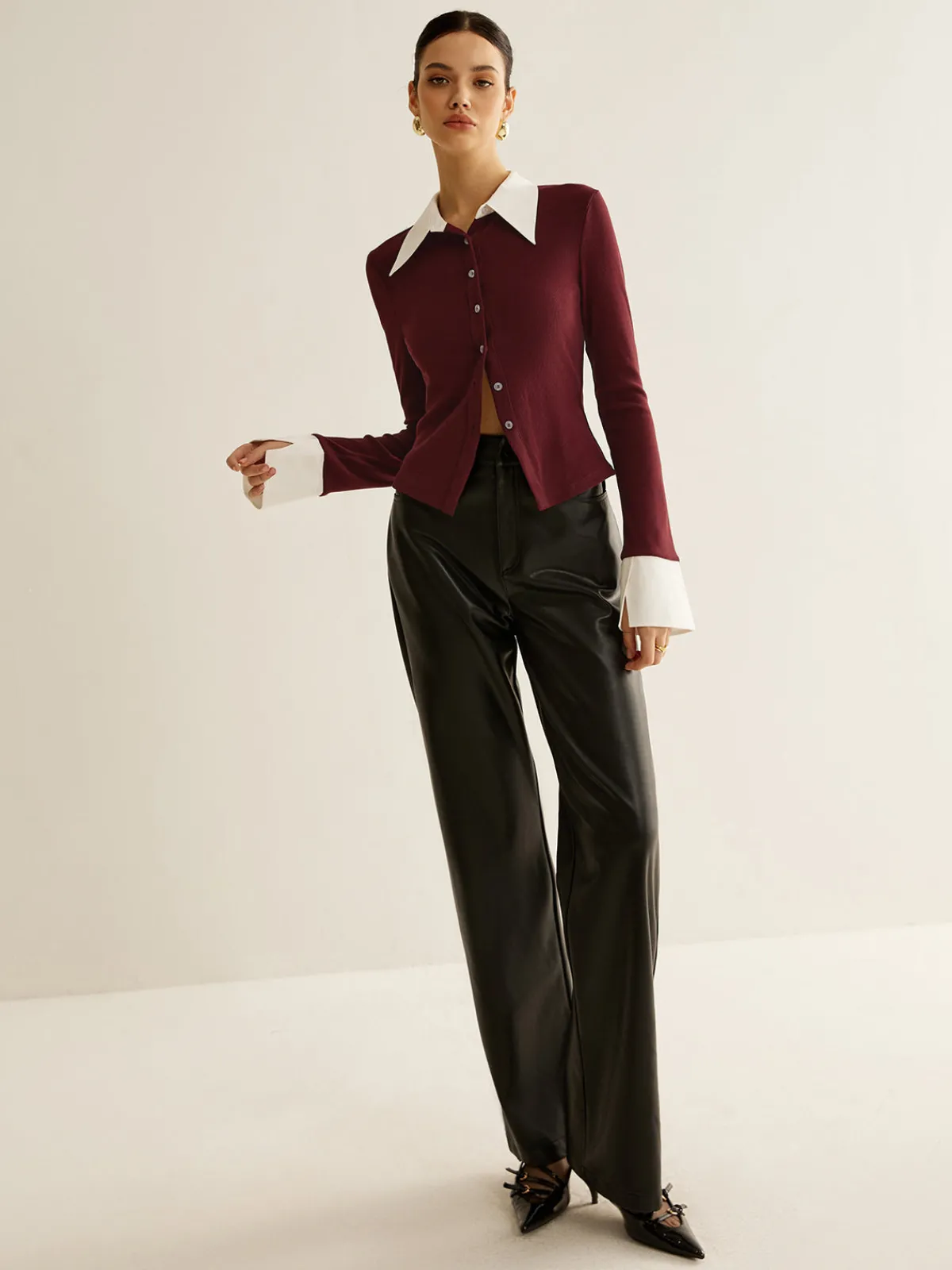 Discount 2 in 1 Contrast Binding Button Shirt Blouses & Shirts|Tops