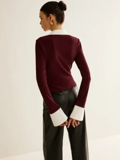 Discount 2 in 1 Contrast Binding Button Shirt Blouses & Shirts|Tops