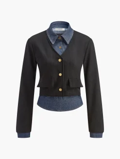 2 in 1 Denim Panel Polo Blouse Blouses & Shirts|Denim