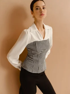New 2 in 1 Houndtooth Polo Shirt Blouses & Shirts|Tops