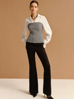 New 2 in 1 Houndtooth Polo Shirt Blouses & Shirts|Tops