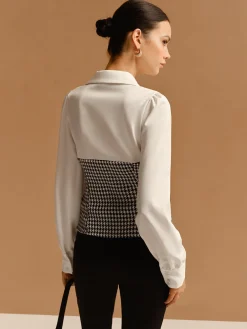 New 2 in 1 Houndtooth Polo Shirt Blouses & Shirts|Tops