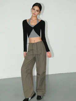 Online 2 in 1 Knotted Crop Top Crop Tops|T-shirts