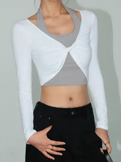 Online 2 in 1 Knotted Crop Top Crop Tops|T-shirts