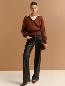 Best 2 in 1 Lapel Cinched Sweater Knitwear|Tops