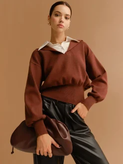 Best 2 in 1 Lapel Cinched Sweater Knitwear|Tops