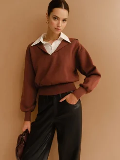 Best 2 in 1 Lapel Cinched Sweater Knitwear|Tops
