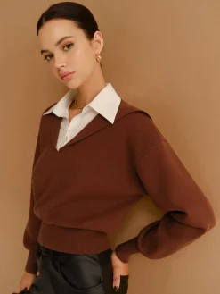 Best 2 in 1 Lapel Cinched Sweater Knitwear|Tops