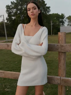 Discount 2 in 1 Leg-Of-Mutton Sleeve Sweater Short Dress Knitwear|Dresses