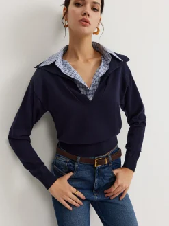 Best 2 in 1 Leisure Lapel Knit Top Sweater Tops|Sweaters & Cardigans