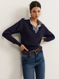 Best 2 in 1 Leisure Lapel Knit Top Sweater Tops|Sweaters & Cardigans