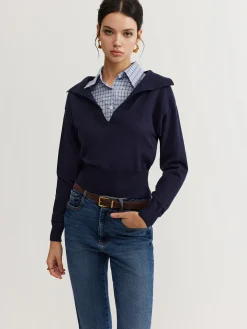 Best 2 in 1 Leisure Lapel Knit Top Sweater Tops|Sweaters & Cardigans