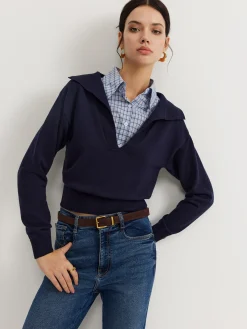 Best 2 in 1 Leisure Lapel Knit Top Sweater Tops|Sweaters & Cardigans
