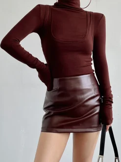 Online 2 in 1 Mock Neck Jersey Top T-shirts|Tops