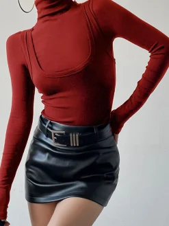 Online 2 in 1 Mock Neck Jersey Top T-shirts|Tops