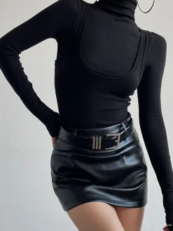 Online 2 in 1 Mock Neck Jersey Top T-shirts|Tops