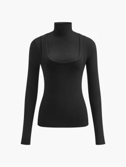 Clearance 2 in 1 Mock Neck Jersey Top T-shirts|Tops