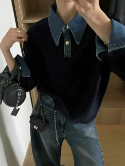 New 2 in 1 Panel Lapel Sweater Knitwear|Tops