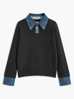 New 2 in 1 Panel Lapel Sweater Knitwear|Tops