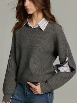 2 in 1 Ribbed Cutout Sweater Sweater Tops|Sweaters & Cardigans