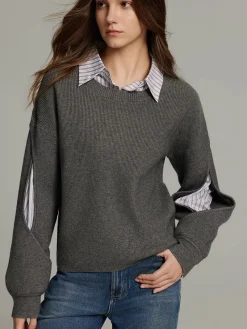 2 in 1 Ribbed Cutout Sweater Sweater Tops|Sweaters & Cardigans