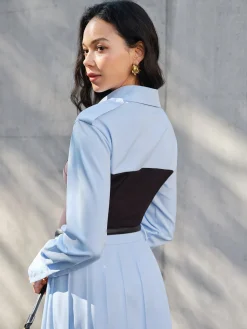 New 2 in 1 Skinny Panel Polo Shirt Blouses & Shirts|Matching Sets