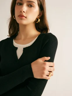 Sale 2 in 1 Slim Knit Top Sweater Tops|Sweaters & Cardigans
